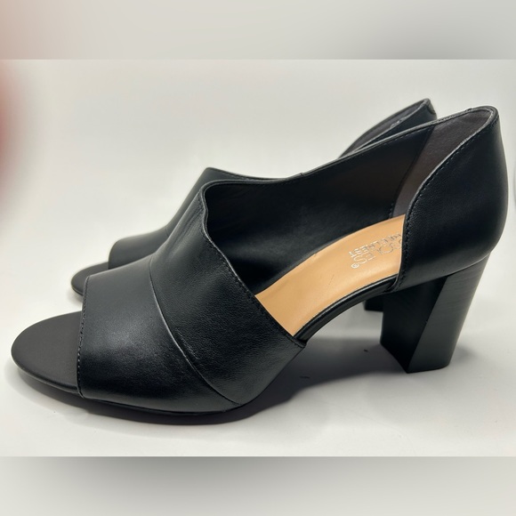 Aerosols Open Toe Slip On Leather Black Block Heel Size 9 - Picture 8 of 12